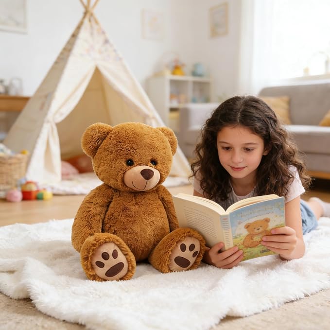 LotFancy Teddy Bear Stuffed Animals, 20 inch Soft Cuddly Cute Plushies, Plush Toys with Footprint Design, Stuffed Animals for Girls Kids Baby Toddlers, Baby Shower Easter Birthday Gift Decor, Brown
