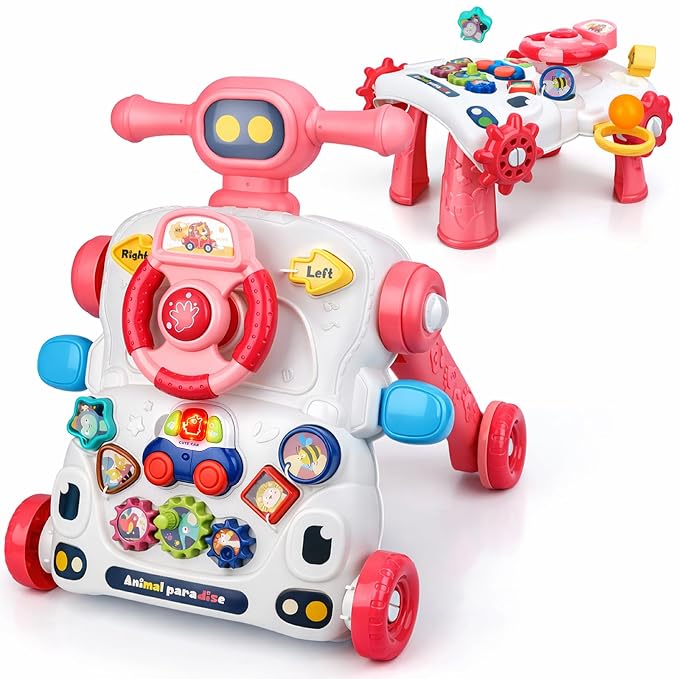 TOY Life Baby Push Walker, Activity Center Baby Girl Walker Toy with Steering Wheels, Sit to Stand Learning Walker Baby Toys 6-12 Months, Walking Toys for 1 Year Old Girl Boy Toddler