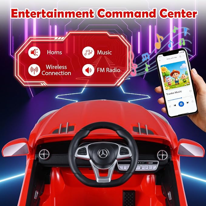 Costzon Ride On Car, 12V Licensed Mercedes Benz Electric Vehicles with Parent Remote Control, LED Headlights, Music & Wireless Connection, Kids Car for Boys Girls Aged 3-8 (SL500,Red)