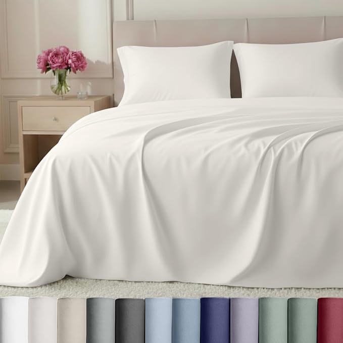 California Design Den 100% Cotton Sheets Set King - Luxury 800 Thread Count Sateen, Soft Cotton Sheets, Deep Pockets for a Snug Fit, Durable Bedding - Eggshell Cream
