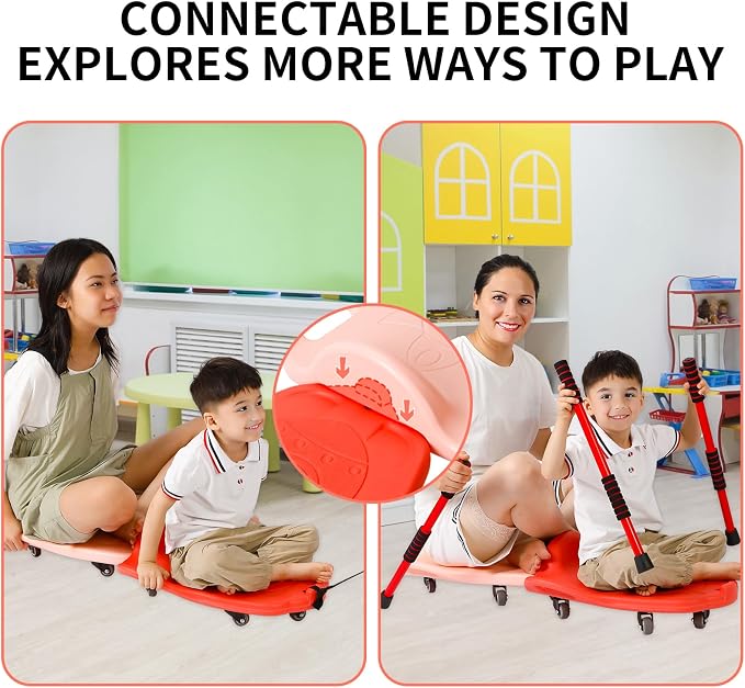 Large Scooter Board for Kids, Plastic Floor Scooter Board with Handles and Buckle, Gym Scooters for Indoor Outdoor Sports,Sensory Training