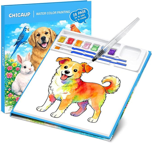 Paint with Water Coloring Books for Kids, Pet Themed Watercolor Painting Kit Painting Activity for Children, Creative Arts Crafts Drawing Gift Toy for Boys & Girls Ages 3-12
