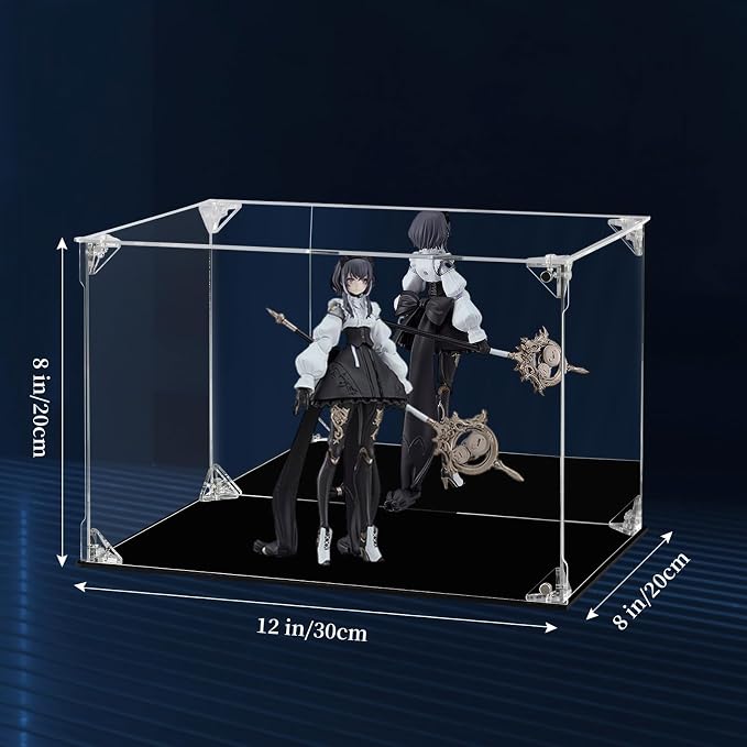 Acrylic Display Case for Collectibles Assemble Clear Dustproof Acrylic Display Box with Mirrored Back, Alternative Glass Case for Action Figures Lego Model Doll Toys Display (12x8x8 inch; 30x20x20 cm)