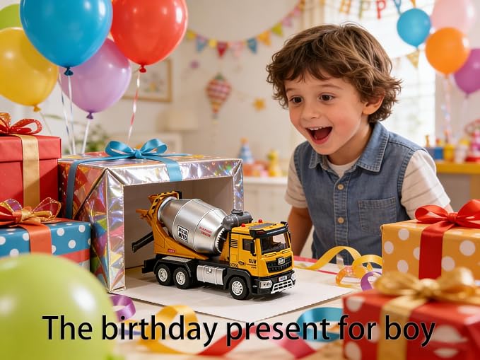 Construction Trucks Toy 1:40 Semi-Alloy Simulation Model Lights & Sounds Educational Engineering Vehicle for Kids Mixer Truck