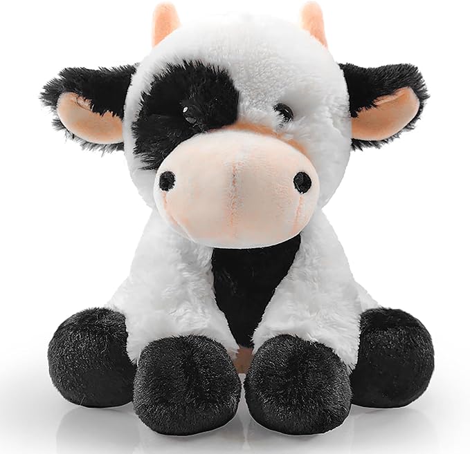 Plush Cow Sitting Toys Stuffed Animal, Realistic Cow Stuffed Animal Toy Characters Stuffed Filled in Limbs 8.5 Inch Soft Huggable Gifts for Kids with Stuffed Animals Birthday Gift for Girls Boys