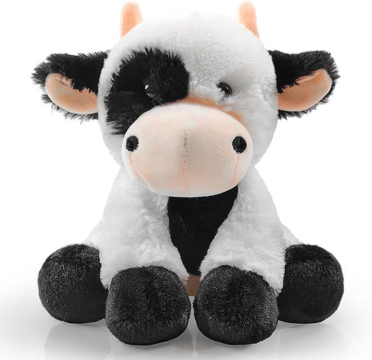Plush Cow Sitting Toys Stuffed Animal, Realistic Cow Stuffed Animal Toy Characters Stuffed Filled in Limbs 8.5 Inch Soft Huggable Gifts for Kids with Stuffed Animals Birthday Gift for Girls Boys
