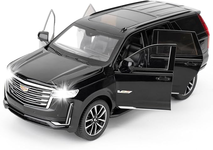 WAKAKAC Toy Car 1:24 Escalade SUV Model Car, Alloy Pull Back Diecast Collectible Cars with Sounds＆Lights for Kids Boys Girls and Adults, Gift Black