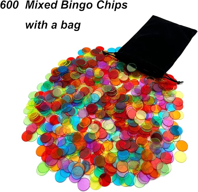 JUNWRROW Deluxe Bingo Game Set-Includes Bingo Cage,600 Colorful Plastic Chips with a Bag,100 Mixed Cards,75 Calling Balls with a Bag,Plastic Master Board-Ideal for Large Groups, Parties