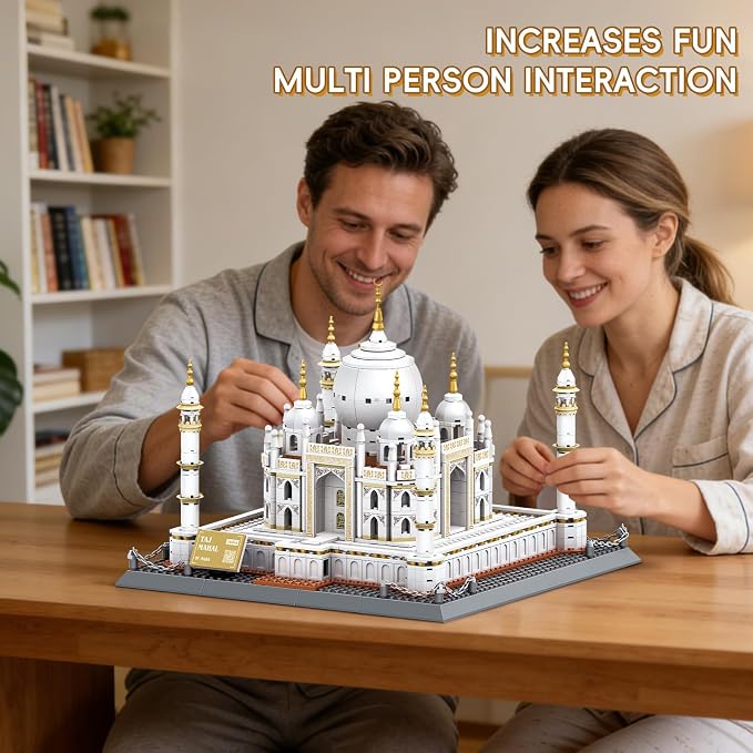 Taj Mahal Building Block Set 1113 Pieces Large World Wonder Architecture Model India Landmark Souvenir with Golden Finials & Nameplate Gift for Adults Teens