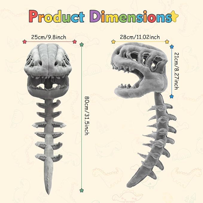 Dinosaur Skeleton Costume, Wearable Spinosaurus Skull Mask & Spine, Silly Dino Skeleton Halloween Costumes Outfit