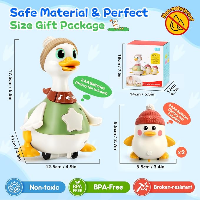 KETIEE Baby Toys 6-12 Months Musical Dancing Duck Set | Tummy Time Crawling Toy with Lights and Sounds, 3 Interactive Ducks for Sensory Development, Gift for 1-3 Year Old Boy Girl