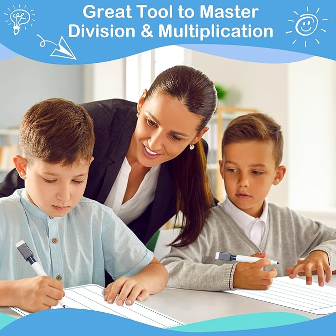 Aizweb 12 Pack Long Division Dry Erase Board Card,12" x 9" Multiplication Small Whiteboard Math Manipulatives for Kids Student Classroom Must Have Homeschool Teacher Supplies Learning Activities