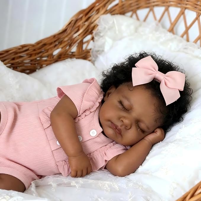 Pinky Reborn Baby Dolls Girl Black 20 Inch Full Body Silicone Vinyl Doll Girl Realistic African American Newborn Realistic Doll Toy for Kids Age 3+