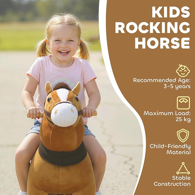 Qaba Ride on Horse for Kids 3-5 Years, 29.5 Inch Height Plush Riding Pony, Walking Horse Animal with Rolling Wheels for Active Play, No Batteries Required, Brown