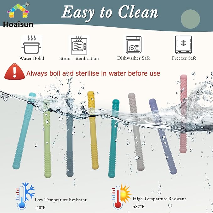 Hoaisun Teething Toys 3-6 Months 8 Pack, Silicone Teethers for Babies Nursing, Teething Tubes Sticks for Babies 6-12 12-18 Months, Autism Sensory Toys for Kids Chewing, Biting
