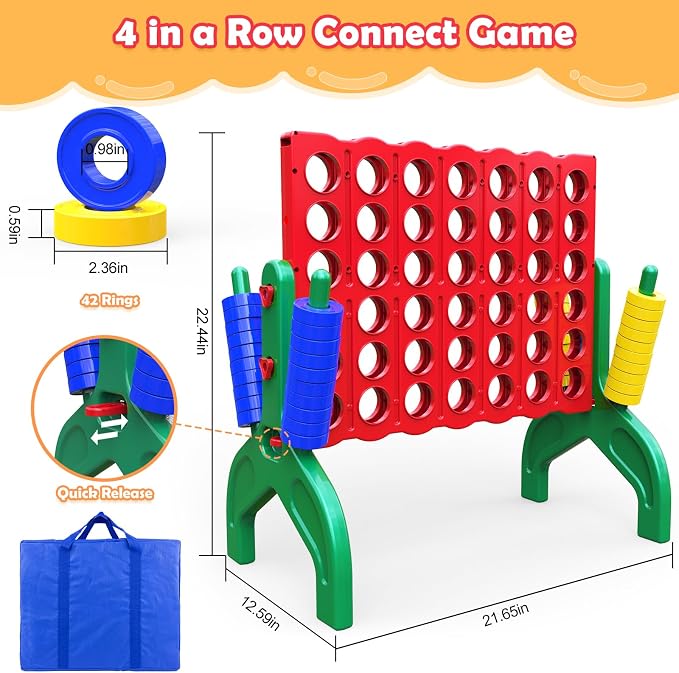 Aywewii 1.9 FT Giant 4-in-A-Row Connect Game 4-to-Score Jumbo Yard Games, Indoor Outdoor Games for Kids, Family Games for Kids and Adults, Tabletop Board Game, Birthday Gift for Boys & Girls