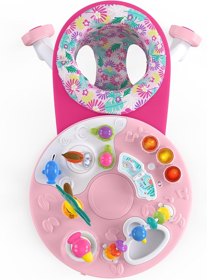 Bright Starts Around We Go 2-in-1 Baby Walker, Discovery Activity Center and Table, Tropic Coral, Ages 6 Months+