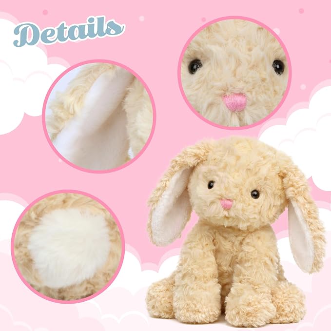 Hopearl Adorable Plush Bunny Toy Floppy Rabbit Ultra Soft Stuffed Animal Holiday Birthday Gift for Boys Girls Kids Toddlers, Brown, 9''