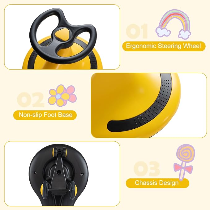 BABY JOY Wiggle Car for Kids, Swing Car with LED Flashing Wheels, No Batteries, Gears or Pedals, Uses Twist, Turn, Wiggle Movement to Steer, Ride-on Toy for Boys Girls 3 Year Old and Up (Yellow)