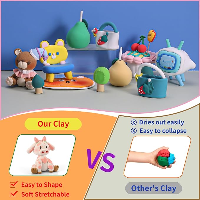 EDIFON Air Dry Clay, 96 Colors Modeling Clay for Kids, Foam Magic Clay Toy with Sculpting Tools, Non-Sticky, Ultra-Light & Soft, DIY Arts & Crafts School Project Set, Gifts for Boys & Girls Ages 3-12