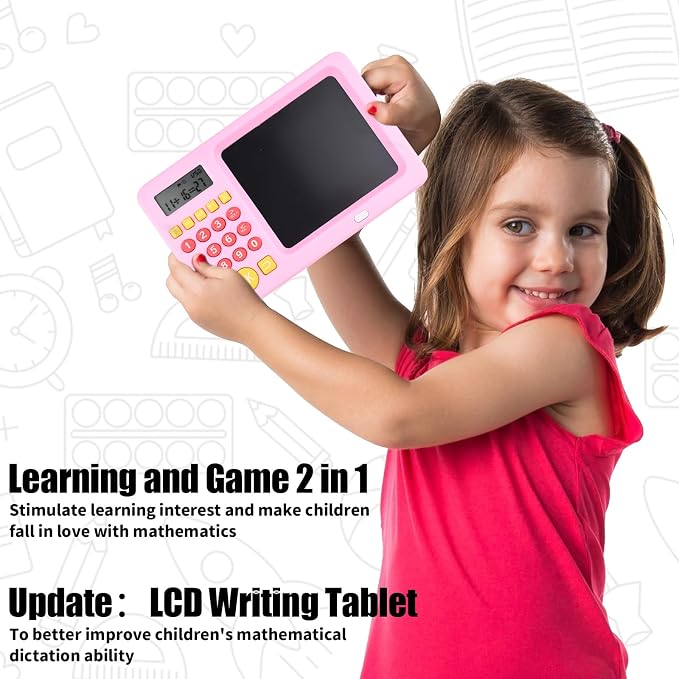 Math Games Toy for Kids Ages 5 6 7 8, LCD Writing Tablet for Kids Educational Math Learning Games, Birthday Gifts for Boys Girls (Pink Colour)