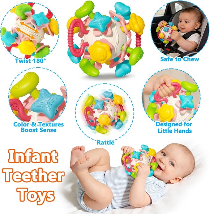 Montessori Baby Toys 6-12-18 Month, Infant Teething Toys Shape Sorter Bin Stacking Cups Blocks for toddlers 1-3, Sensory Educational Learning Toy for 6 7 8 9 10 Month Old Girl Boy 1 2 Year Old Gifts