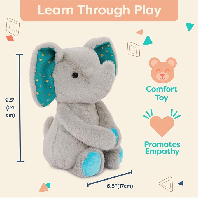 B. toys – Plush Elephant Doll – Stuffed Animal Toy – Soft & Cuddly for All Ages – Machine Washable – Newborn + – Moony Miles