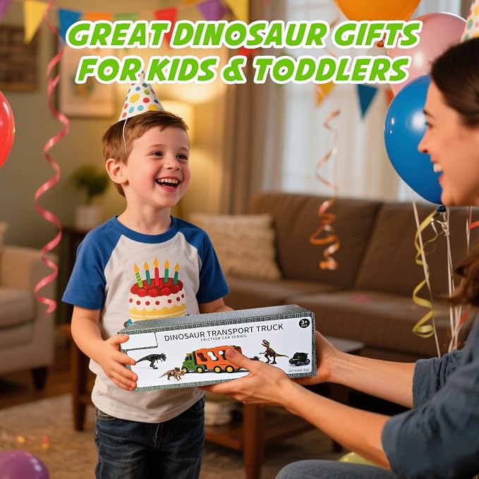 Dinosaur Toy Trucks with 3 Dino Cars & 3 Dino Figures, Sound Light Transport Carrier Truck Dinosaur Toys for Kids 3-5-7, Toddler Boy Toy for 3 4 5 6 7+ Year Old Boy Birthday Gifts Christmas