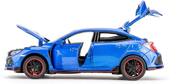 1:32 Scale Civic Type R Model Car，Toy Vehicle with Sound & Light, Pull Back Function & Openable Doors - Premium Diecast Collectible with Realistic Details Blue