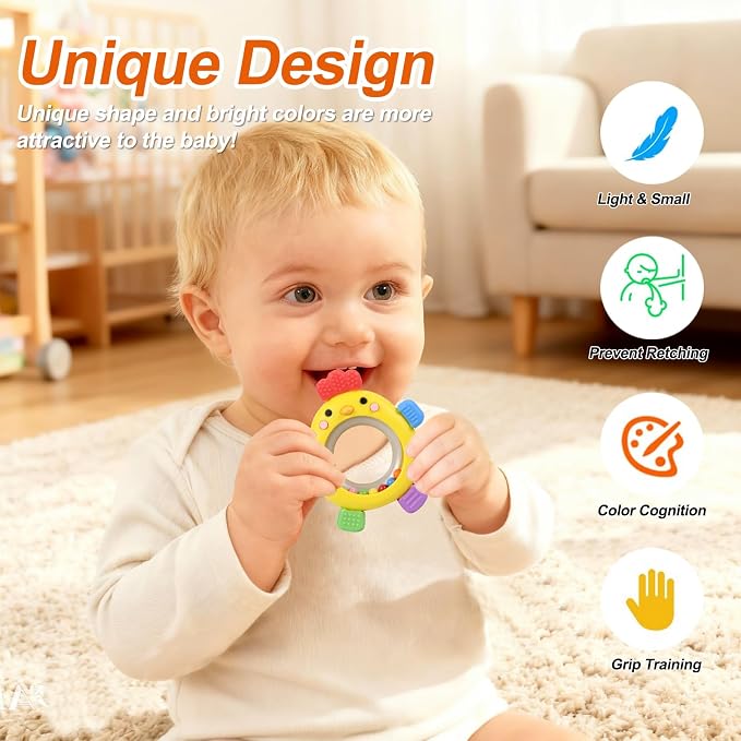 Baby Teether for 0-6 Months, Soft Silicone Teething Toy, Freezer Safe Cooling Relief, Easy Grip Design, BPA Free Baby Teething Toys 0-6 6-12 Months