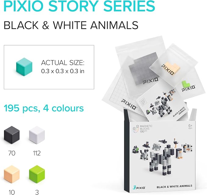 PIXIO Mini Magnetic Blocks & Magnetic Cubes for Kids – Tiny Magnets for Crafts, STEM Building Set, Sensory Learning Toys, Creative Construction Kit with Animal Figures, Ages 6+