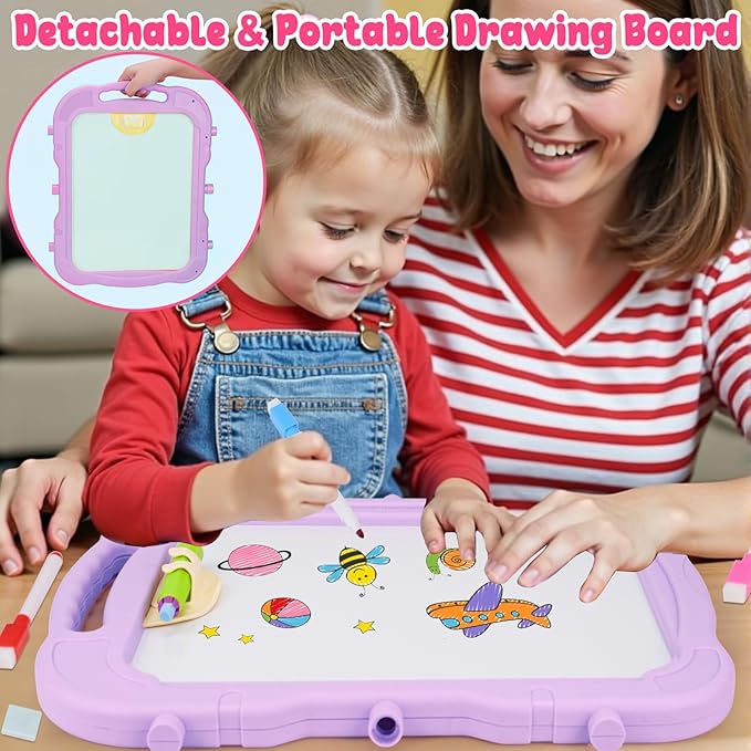 Kids Double Sided Art Easel for Toddlers Magnetic White Board Chalk Board with Painting Accessories Adjustable Stand Drawing Educational Learning Toys - Age 3 4 5 Year Old Girl Birthday Gifts Pink