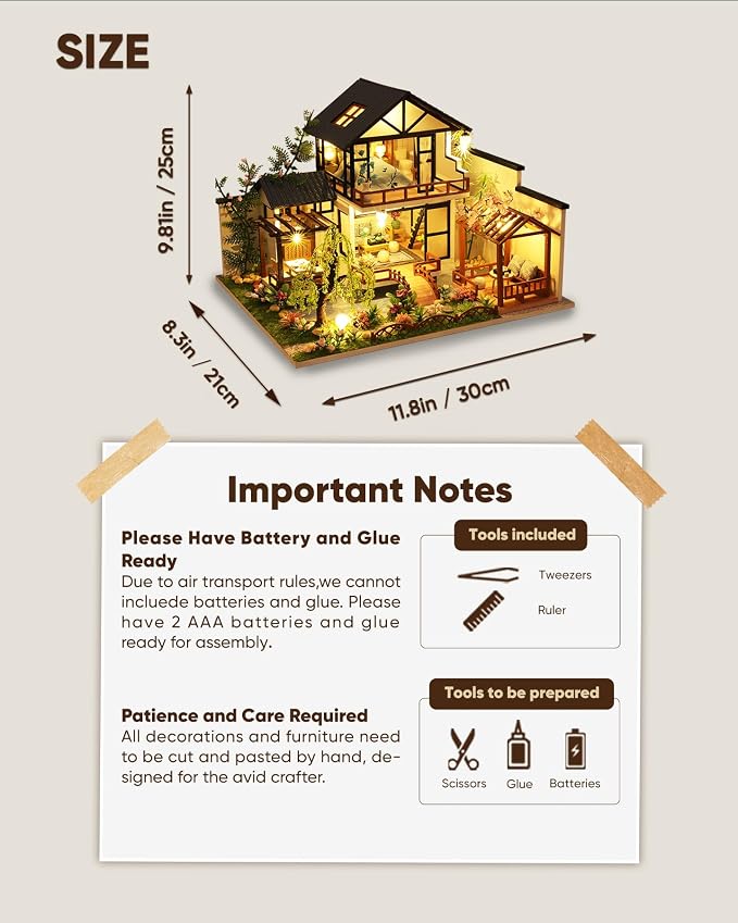 DIY Miniature House Kit, DIY Dollhouse Kit for Adults to Build, Mini House Kit with LED, Model Building Diorama Kits, Ideal Gifts for Birthday, Valentine Christmas(Janpanese House)