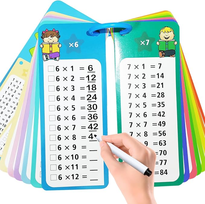 1-12 Multiplication Flash Cards, Large Math Times Table Flashcards Chart, with 15 Cards, 2 Dry Erase Markers, 1 Rings, Educational Multiplication Game for Kids, 1st, 2nd, 3rd Grades Classroom Home