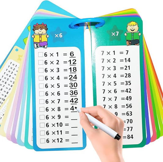 1-12 Multiplication Flash Cards, Large Math Times Table Flashcards Chart, with 15 Cards, 2 Dry Erase Markers, 1 Rings, Educational Multiplication Game for Kids, 1st, 2nd, 3rd Grades Classroom Home