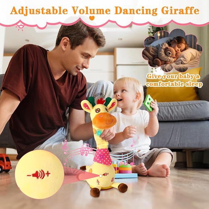 Dancing Talking Giraffe Toy, Stuffed Animal Baby Toy Repeating What You Say, Glowing Musical Giraffe Gifts for Toddlers 1-3 Years Old, for Kids (Giraffe)