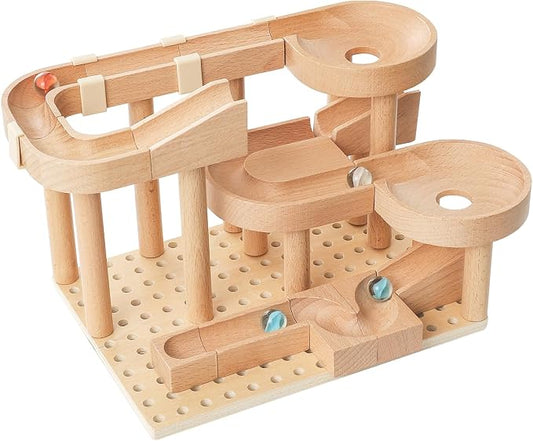 Wooden Marble Runs for Kids 4-8, 38 Pcs Marble Rush Track Maze Construction Play Set, STEM Learning Toys, Wood Building Blocks Toys, Gift for Boys & Girls