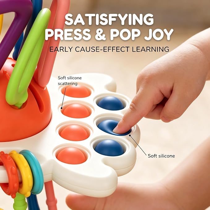 Baby Teething Toys 6-12 Months & Toddler Car Activities | Exceptional Silicone Pull String Sensory Toy, Montessori Toys for 1 Year Old Boy Girl Infant