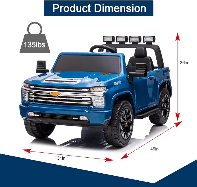 24V Ride on Toys for Kids, Chevrolet Silverado 2 Seater Ride on Car for Kids Remote Control Kids Electric Cars Kids Driving Car with Bluetooth, Power of Wheel Car for Kids Truck for All Types of Road