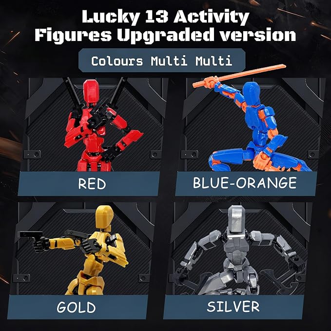 4 Packs T13 Action Figure Set (Assembly Completed), 3D Printed Multi-Jointed Movable Dummy 13，Titan13 Action Figure, Action Figure Desktop Decorations for Game Lovers Toy, Christmas Birthday Gift