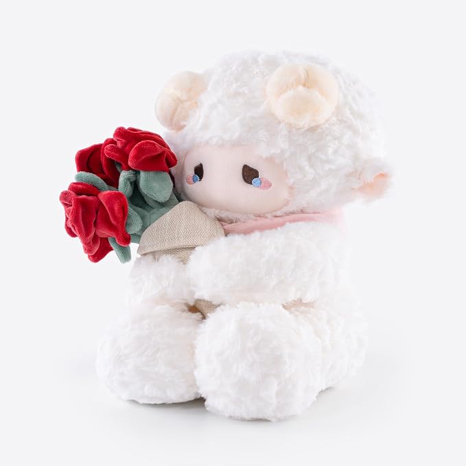 11.4" White Lamb Plush Stuffed Animal with Removable Bouquet of Red Roses - Ultra Soft & Interactive Cuddly Toy Gift, A Surprise That Never Fades