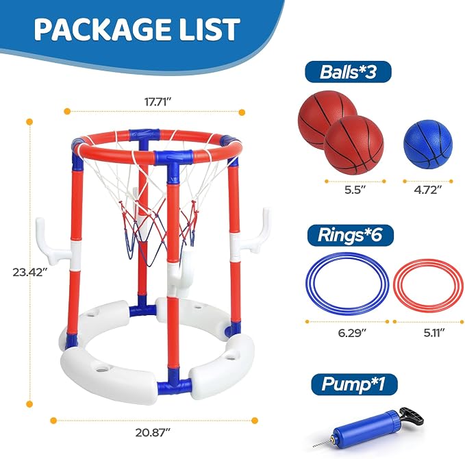 Pool Basketball Hoop Pool Toys for Kids Ages 8-12 4-8 Portable Small Mini Inflatable Pool Basketball Hoop Poolside Water Swimming Pool Games for Adults 3-5 Teens Boys Outdoor Fun Party Bath