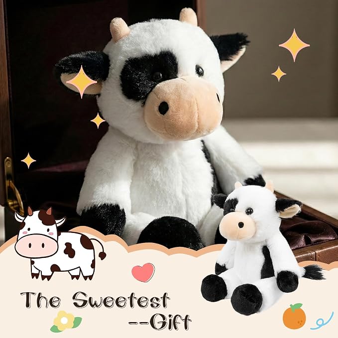 Stuffed Animal Plush Toy Soft Plushie Cuddly Holstein Cow Cute Plush Toy for Kids Toddlers Boys Girls Birthday Christmas Nursery Decor Party Favors