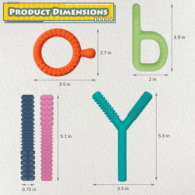 Sensory Toys for Kids with Autism, Silicone Baby Teething Toys 5 Pack Autism Toys for ADHD, Anxiety, SPD Chewing Biting Fidgeting, Teething Relief Tubes for Babies - BPA Free