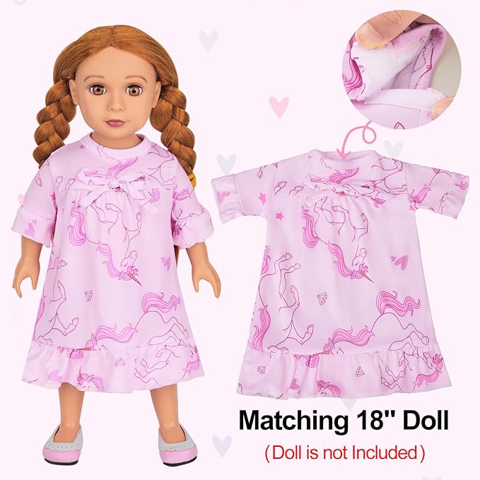 MHJY Matching Girls & Doll Nightgowns Vintage Short Sleeve Sleepwear Pajamas Dress for Girls and 18" Girl Doll