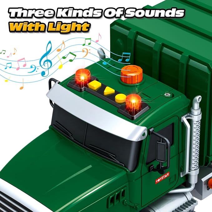 SpringFlower Toy for 3 4 5 6 7 Years Old Boy,15" Large Garbage Truck Toys for Kids,Friction Powered Garbage Truck with Sound and Light, Trash Bins,Learning Cards,Birthday Gifts for Boys & Girls