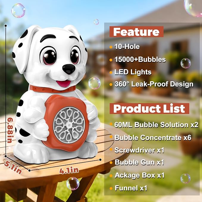 Zerhunt Leak-Proof Bubble Machine for Toddlers: Automatic Bubble Blower with Cute Dog Design, Lights & 150ML Tank - Durable Bubble Toy Gift for Kids Ages 3-7 - Idea for Party, Outdoor, Birthday