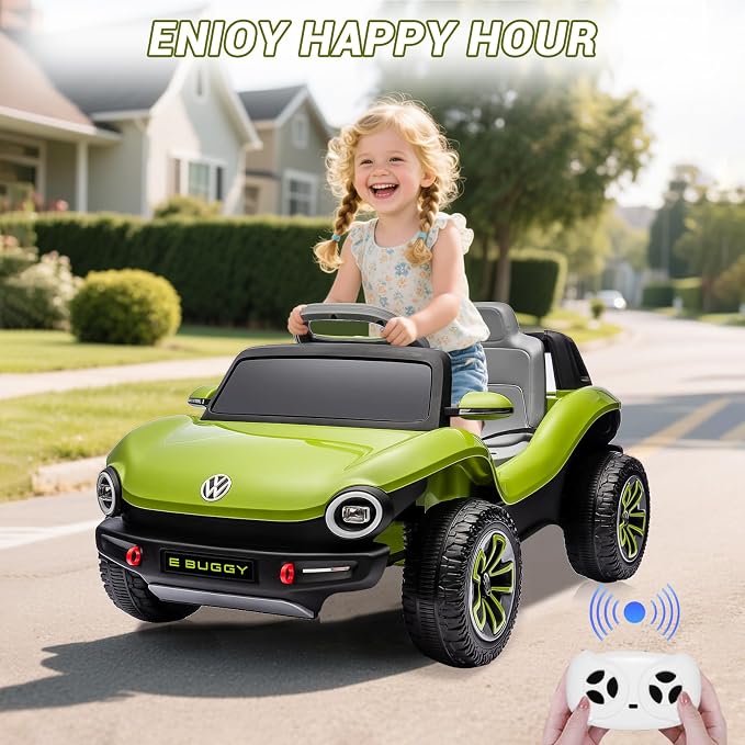 GarveeLife 12V Kids Ride On Car Licensed Volkswagen Beetle Electric Ride On Toy for Toddlers 4 Wheeler Vehicle with Parental Remote, Battery Level Display, LED Lights, USB, Horn, Music, Green