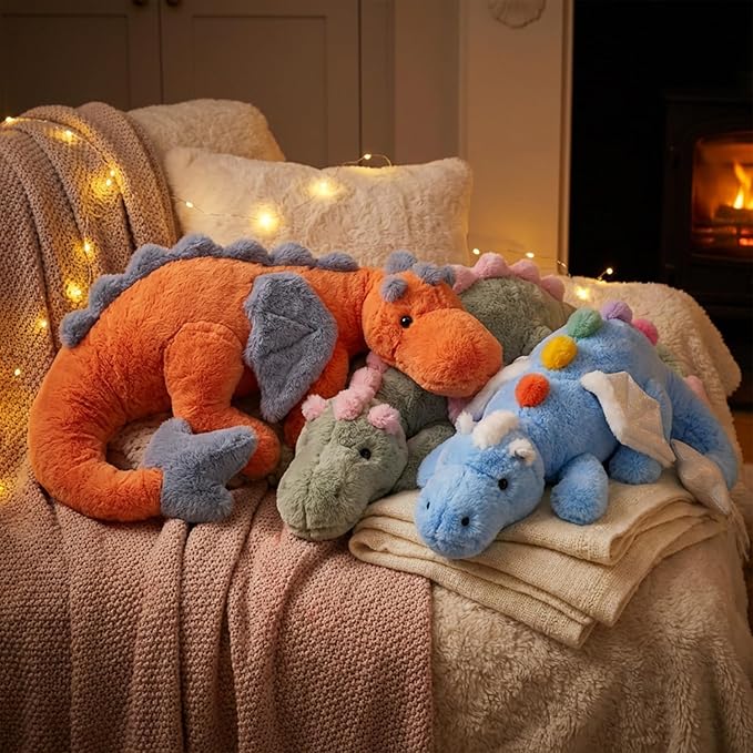 ARELUX Giant 50in 3Lb Big Orange Dragon Large Stuffed Animals Cute Plush Toy Fuzzy Jumbo Dinosaur Pillow Plushies with Wings Cuddly Soft Pterosaur Plushie for Friends Family Member
