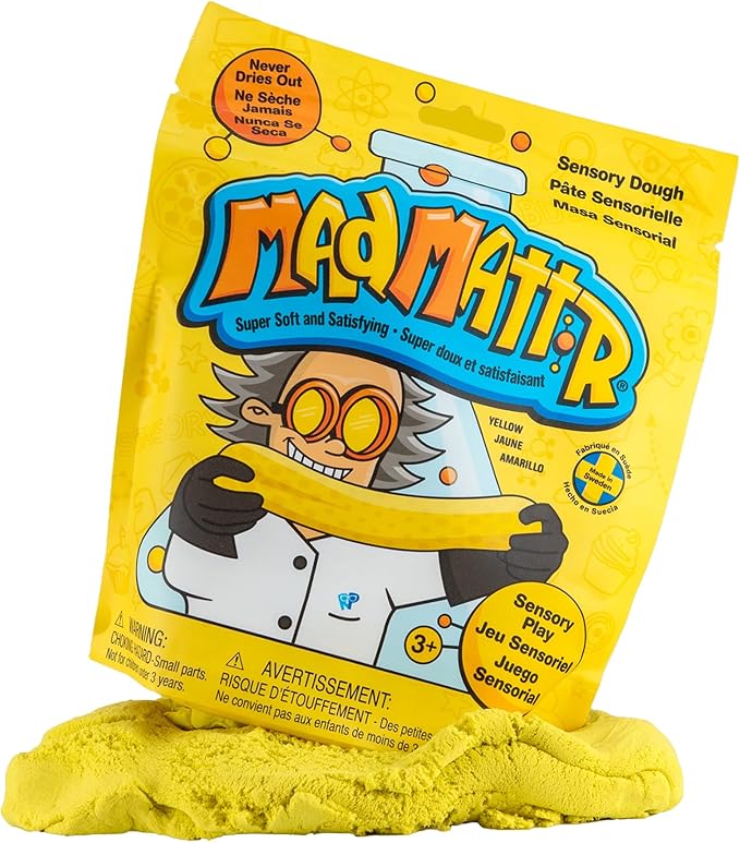 Mad Mattr 10 oz Sensory Dough Pouch, Soft Stretchy Play Dough for Kids, Never Dries Out, Mess-Free Modeling Clay for Creative Sensory Play, Ages 3 and Up, Yellow